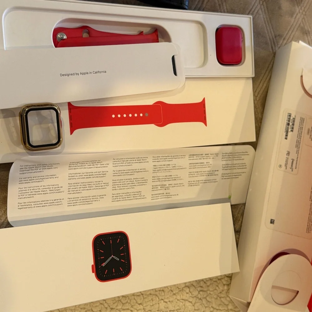 Apple Smartwatch Red Aliminun Case Red with Red Sport Band 44mm free case